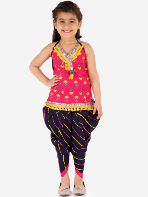 

KID1 Girls Pink & Navy Blue Printed Kurti with Dhoti Pants