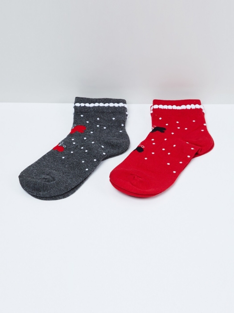 max Girls Pack of 2 Patterned Ankle-Length Socks, Grey