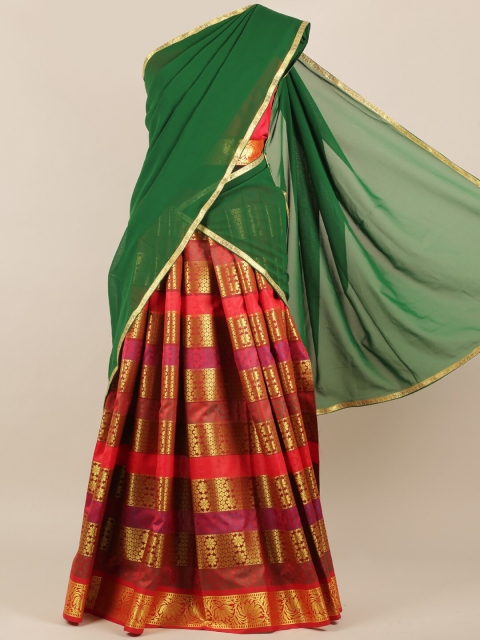 

Pothys Green & Maroon Poly Chiffon Checked Half Saree