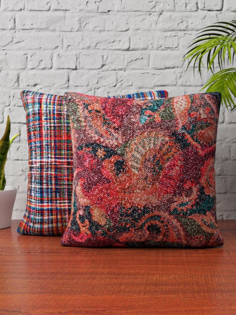 

SHIVANAA HOMES Orange & Blue Set of 2 Abstract Square Cushion Covers