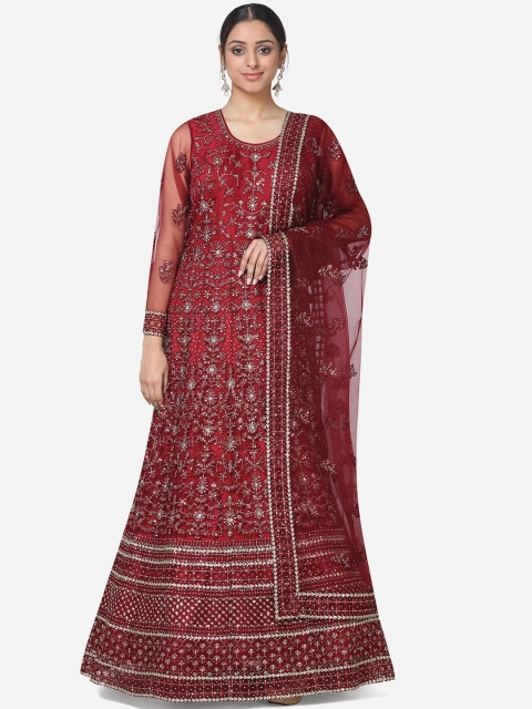 

BOMBAY SELECTIONS Women Maroon Floral Embroidered Thread Work Kurta