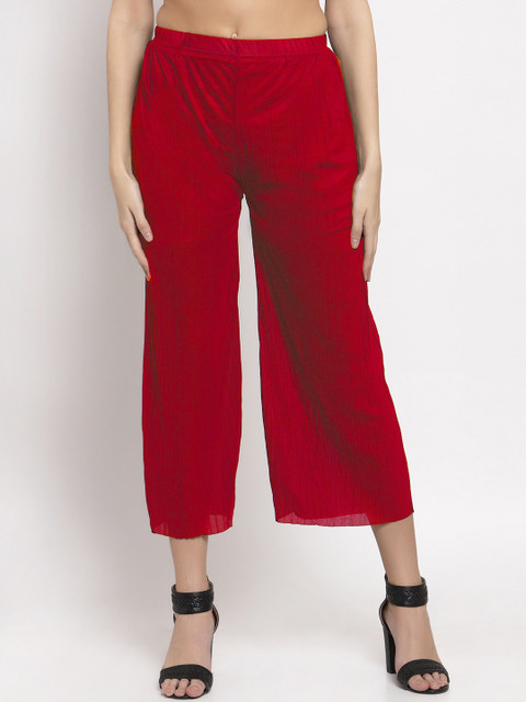 

KLOTTHE Women Red Solid Wide Leg Palazzos