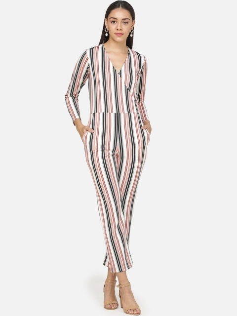 DECHEN Women Pink & White Striped Basic Jumpsuit