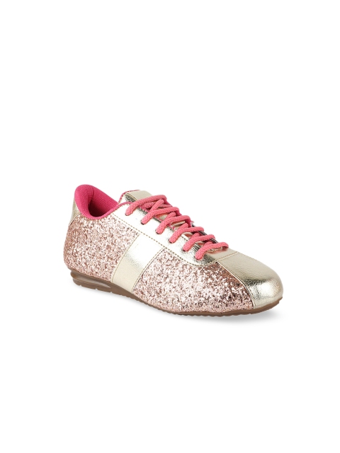 

Shoetopia Girls Gold-Toned & Pink Colourblocked Sneakers