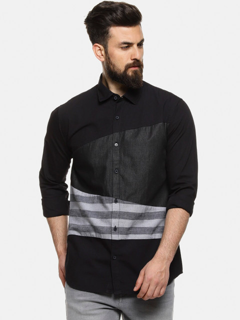 

Campus Sutra Men Black Regular Fit Colourblocked Casual Shirt