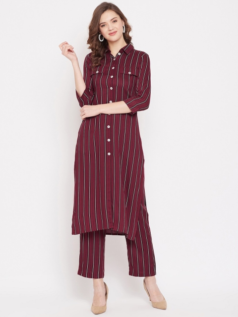 

PANIT Women Maroon Striped Kurta with Palazzos
