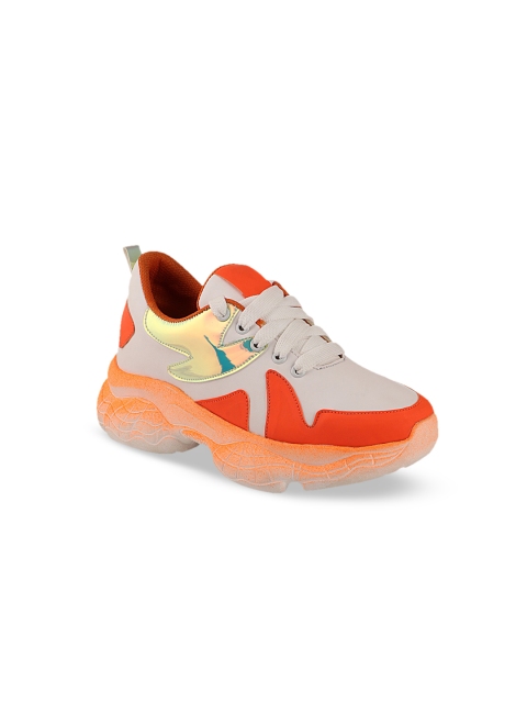 

Shoetopia Girls Orange & Grey Colourblocked Sneakers