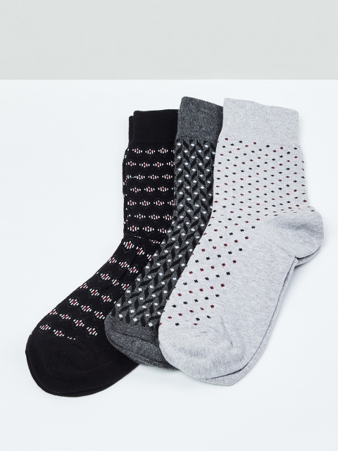 

max Men Pack of 3 Patterned Ankle-Length Socks, Black