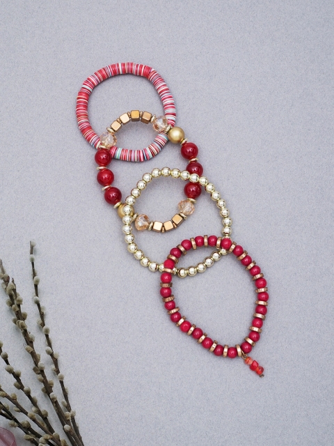 

Golden Peacock Red Set of 4 Red Beaded Bracelets