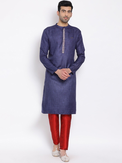 

DEVOILER Men Navy Blue Solid Straight Kurta