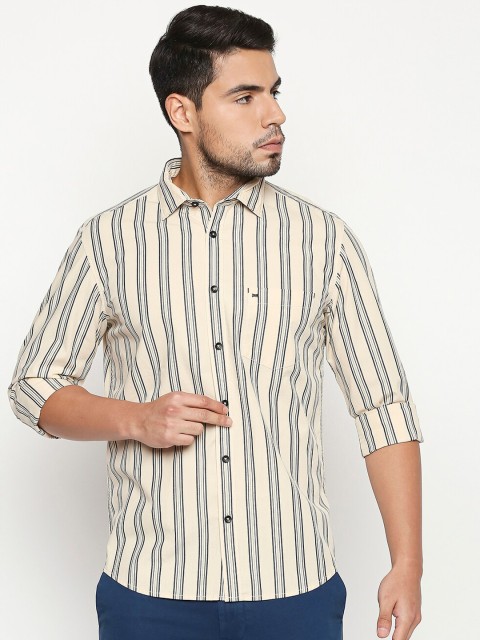 

Basics Men Beige & Black Slim Fit Striped Casual Shirt