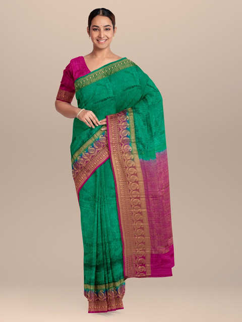

KLM Fashion Mall Green & Pink Silk Blend Woven Design Saree