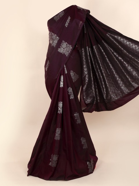 

Pothys Violet & Silver-Toned Silk Cotton Woven Design Saree