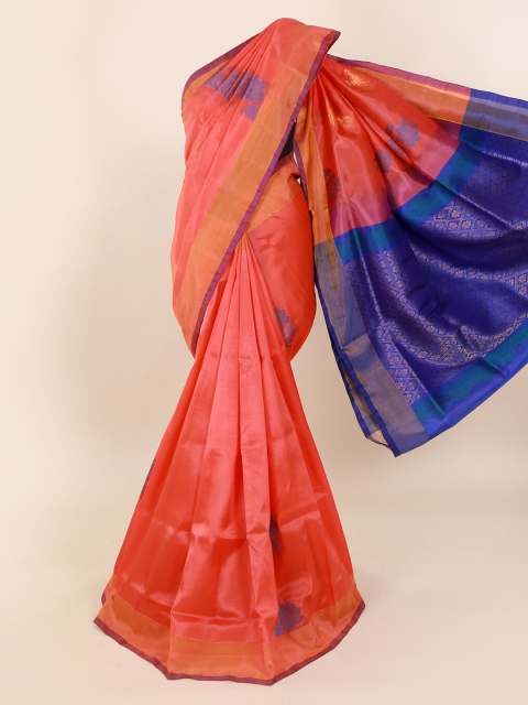 Pothys Peach-Coloured Solid Pure Silk Saree