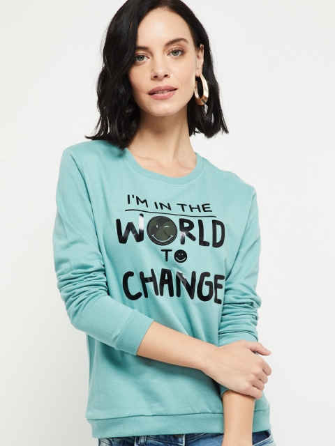 

max Women Green Printed Sweatshirt