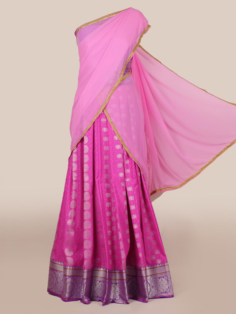 

Pothys Pink Woven Design Poly Chiffon Lehenga Saree