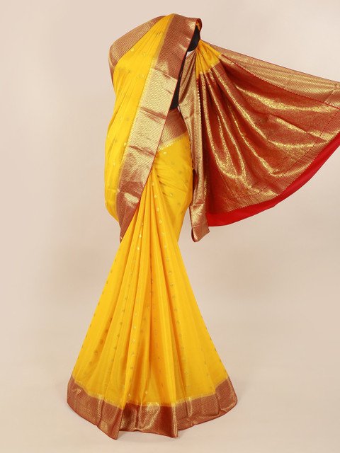 

Pothys Yellow Pure Silk Printed Mysore Silk Saree