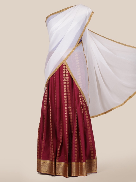 

Pothys White & Red Poly Chiffon Woven Design Half Saree