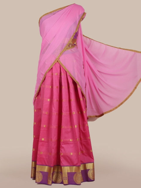 

Pothys Pink & Gold-Toned Poly Chiffon Woven Design Traditional Half Saree