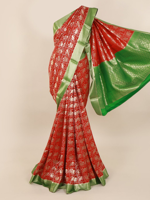 

Pothys Red & Green Pure Silk Woven Design Mysore Silk Saree