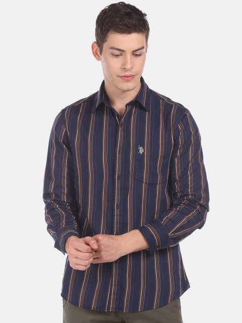 

U.S. Polo Assn. Men Navy Blue Regular Fit Striped Casual Shirt