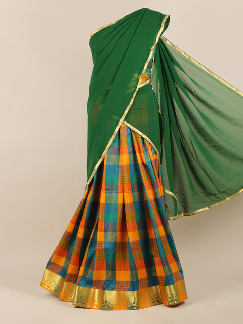 

Pothys Multicoloured Checked Poly Chiffon Half Saree, Multi