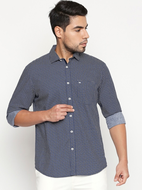 

Basics Men Navy Blue Slim Fit Printed Casual Shirt