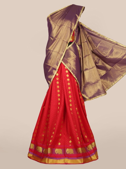 

Pothys Gold-Toned & Red Tissue Woven Design Traditional Half Saree