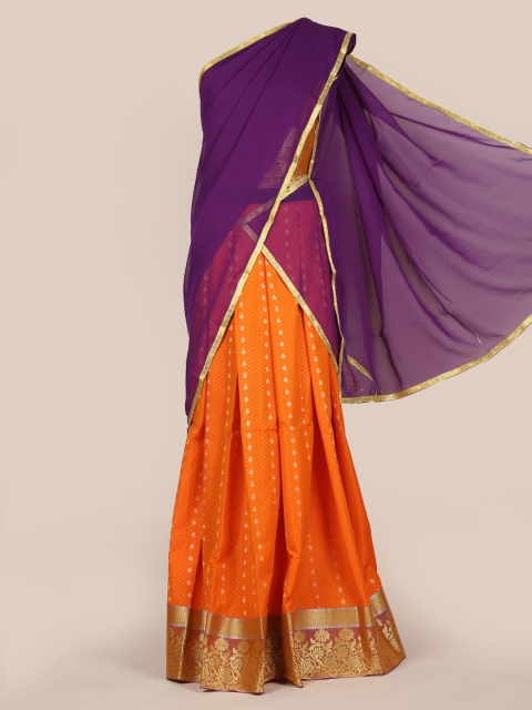 

Pothys Purple & Orange Poly Chiffon Woven Design Traditional Half Saree