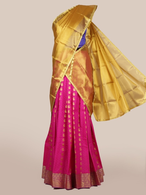 

Pothys Gold-Toned & Pink Tissue Woven Design Lehenga Half Saree