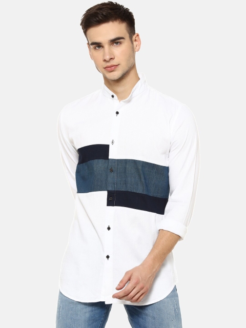 

Campus Sutra Men White & Grey Regular Fit Colourblocked Casual Shirt