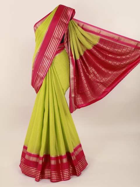 Pothys Green & Maroon Pure Silk Woven Design Mysore Silk Saree