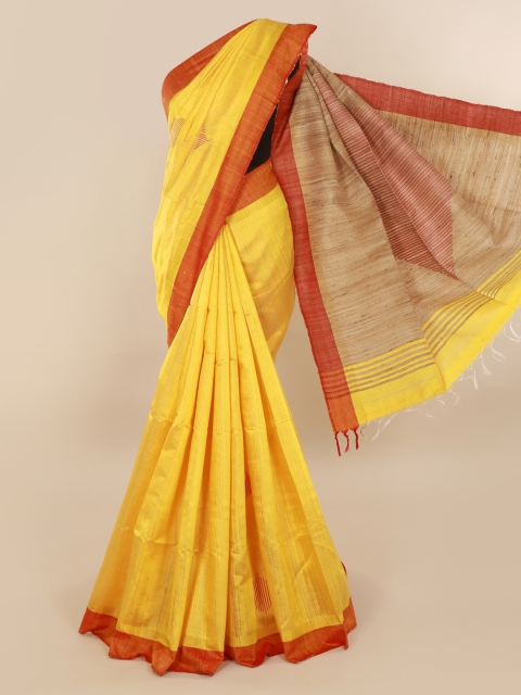 

Pothys Yellow Solid Jute Silk Saree