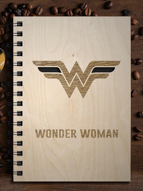 

Bigsmall Beige & Brown Wonder Woman Engraved Wooden Diary