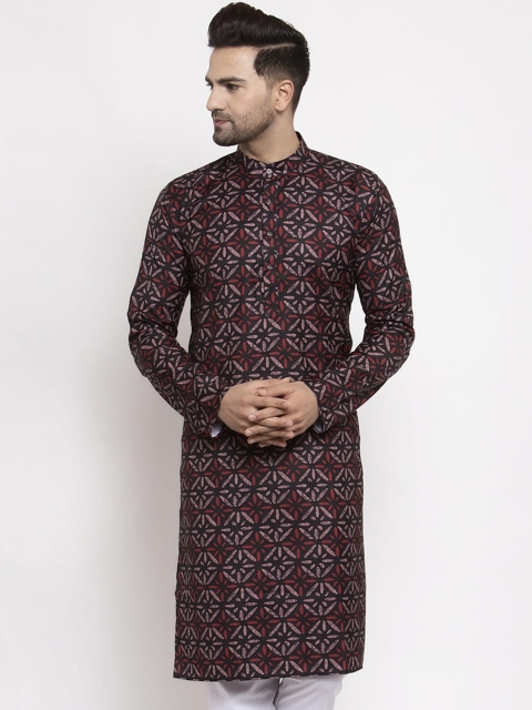 

Jompers Men Brown Printed Straight Kurta