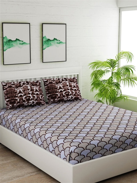 

Salona Bichona Brown & Blue Abstract 144 TC Cotton 1 Queen Bedsheet with 2 Pillow Covers