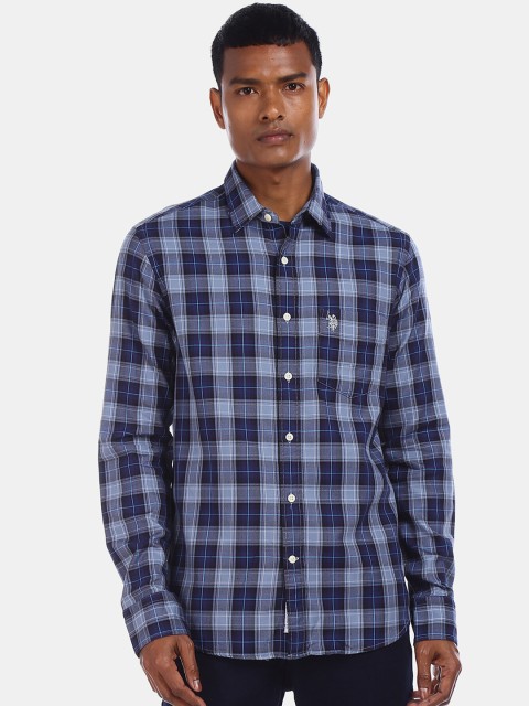 

U.S. Polo Assn. Men Navy Blue & Grey Regular Fit Checked Casual Shirt