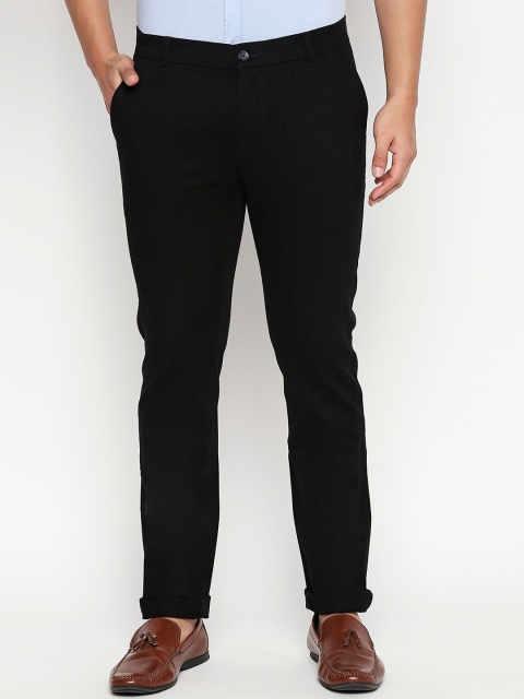 

Basics Men Black Tapered Fit Self Design Chinos