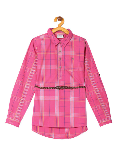 

Cherokee Girls's Pink & Blue Checked Cotton Belted Tunic