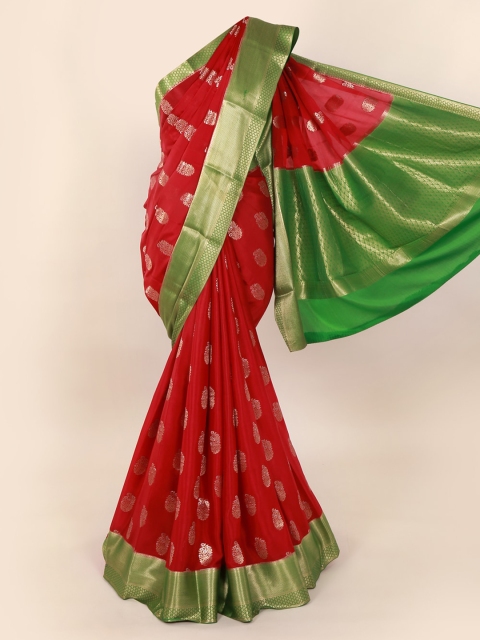 

Pothys Red & Green Pure Silk Woven Design Mysore Silk Saree