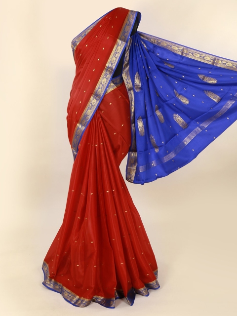 

Pothys Maroon & Blue Pure Silk Woven Design Mysore Silk Saree