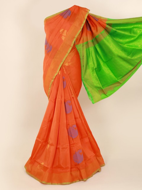 

Pothys Orange & Green Pure Silk Woven Design Saree