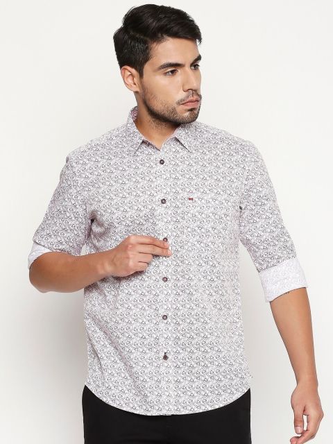 

Basics Men Off-White & Brown Slim Fit Printed Cotton Casual Shirt