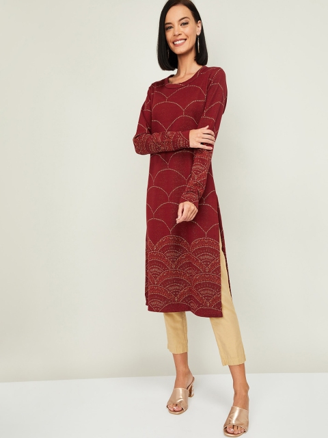 

Melange by Lifestyle Women Maroon & Gold-Coloured Printed Straight Kurta