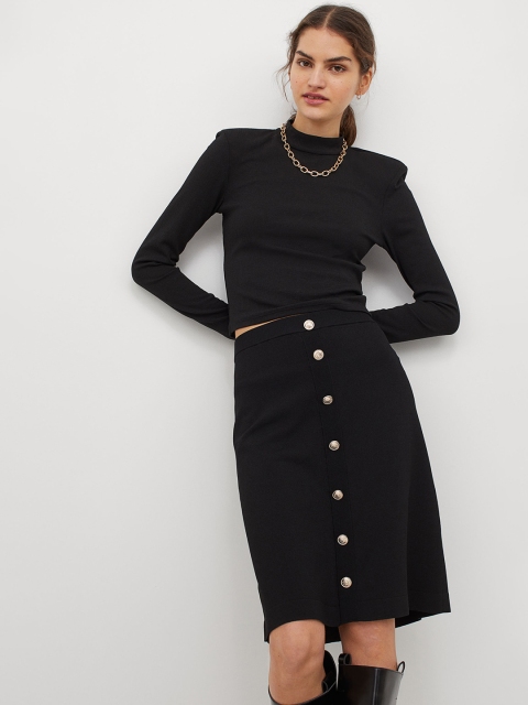 

H&M Women Black Fine-knit Skirt