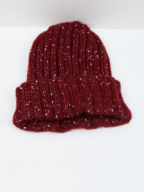 

max Women Maroon Self Design Beanie