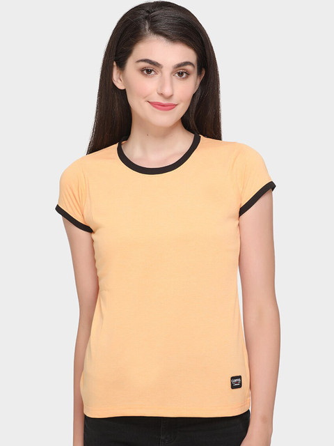 

GRIFFEL Women Orange Solid Round Neck T-shirt