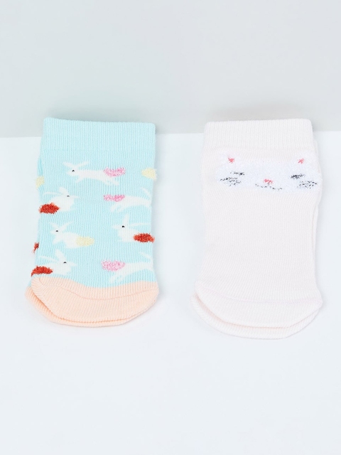 max Girls Pack Of 2 Patterned Ankle-Length Socks, Blue