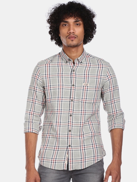 

U.S. Polo Assn. Denim Co. Men Grey & Red Regular Fit Checked Casual Shirt