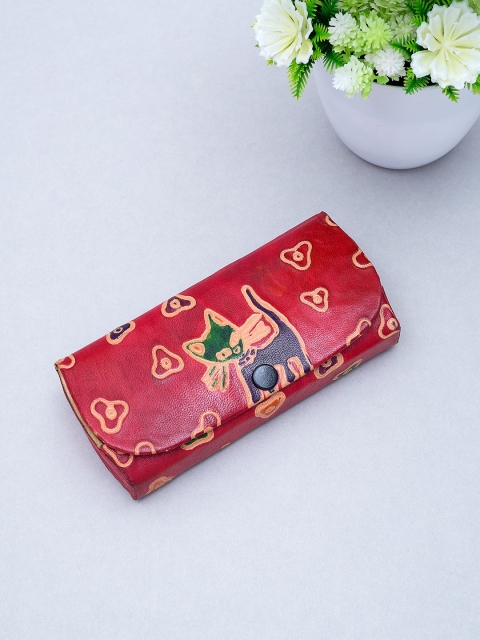 

Golden Peacock Red & Blue Hand Painted Leather Sunglasses Case